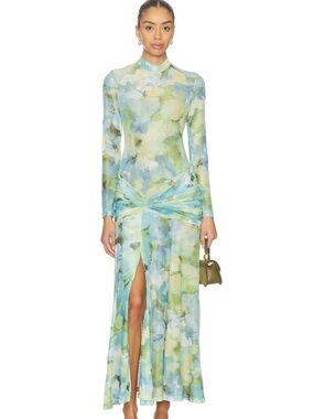 Bardot Pastel Floral Twist-Waist Maxi Dress in Blue and Green